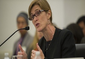 WASHINGTON, DC - APRIL 2, 2014:  U.S. Ambassador to the United Nations Samantha Power fields questions from members of Congress as she testifies before a House Appropriations Committee: Subcommittee, on State, Foreign Operations and Related Programs at the U.S. Capitol, April 2, 2014, in Washington, DC. The Committee was hearing testomony about the budgete for teh UN.  (Photo by Rod Lamkey/Getty Images)