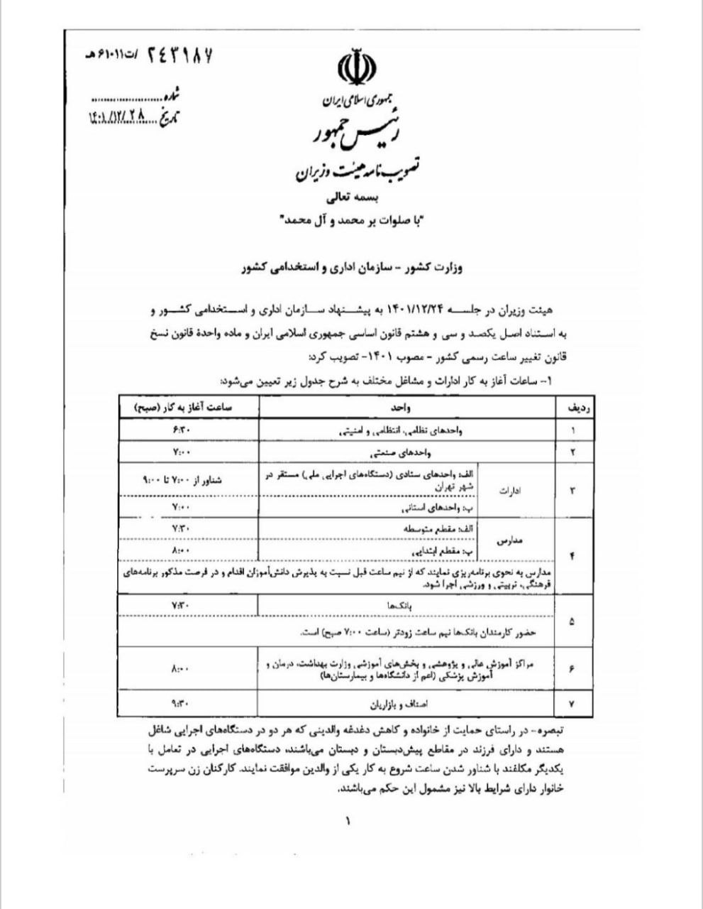 بازگشت ساعت کاری ادارات به روال عادی